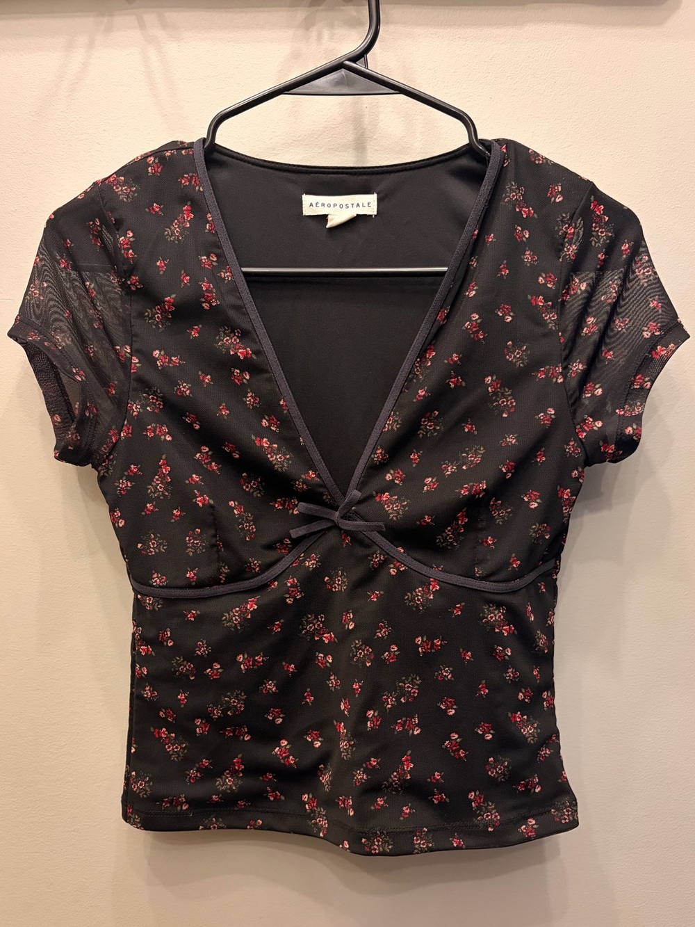 Aeropostale Black Crop Top with Red Floral Print